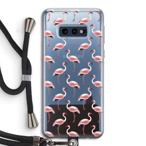 CaseCompany Flamingoprint groen: Samsung Galaxy S10e Transparant Hoesje met koord