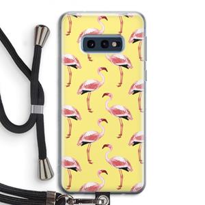 CaseCompany Flamingo's geel: Samsung Galaxy S10e Transparant Hoesje met koord
