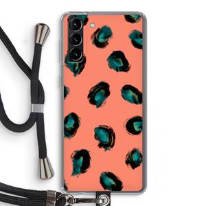 CaseCompany Pink Cheetah: Samsung Galaxy S21 Plus Transparant Hoesje met koord