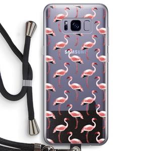 CaseCompany Flamingoprint groen: Samsung Galaxy S8 Transparant Hoesje met koord