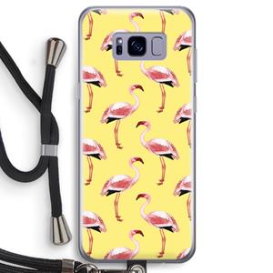 CaseCompany Flamingo's geel: Samsung Galaxy S8 Transparant Hoesje met koord