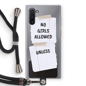 CaseCompany No Girls Allowed Unless: Samsung Galaxy Note 10 Transparant Hoesje met koord