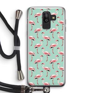 CaseCompany Flamingoprint groen: Samsung Galaxy J8 (2018) Transparant Hoesje met koord