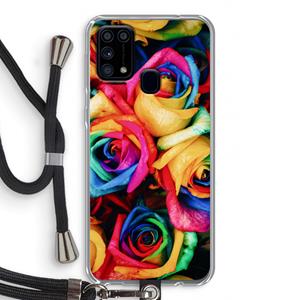 CaseCompany Neon bloemen: Samsung Galaxy M31 Transparant Hoesje met koord