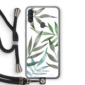 CaseCompany Tropical watercolor leaves: Samsung Galaxy A11 Transparant Hoesje met koord