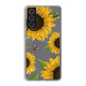 CaseCompany Sunflower and bees: Samsung Galaxy S21 FE Transparant Hoesje