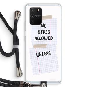 CaseCompany No Girls Allowed Unless: Samsung Galaxy S10 Lite Transparant Hoesje met koord