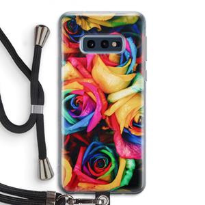 CaseCompany Neon bloemen: Samsung Galaxy S10e Transparant Hoesje met koord