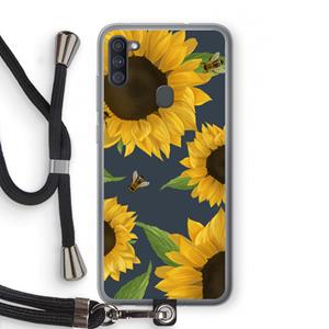 CaseCompany Sunflower and bees: Samsung Galaxy A11 Transparant Hoesje met koord