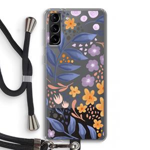 CaseCompany Flowers with blue leaves: Samsung Galaxy S21 Plus Transparant Hoesje met koord
