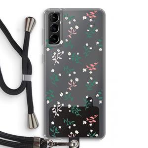 CaseCompany Small white flowers: Samsung Galaxy S21 Plus Transparant Hoesje met koord