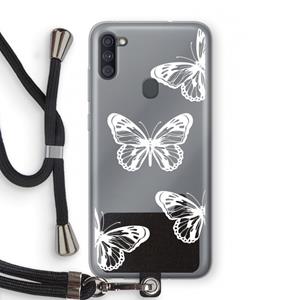 CaseCompany White butterfly: Samsung Galaxy A11 Transparant Hoesje met koord