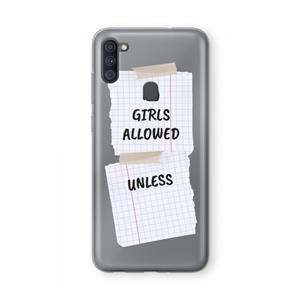 CaseCompany No Girls Allowed Unless: Samsung Galaxy A11 Transparant Hoesje