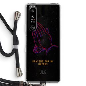 CaseCompany Praying For My Haters: Sony Xperia 1 III Transparant Hoesje met koord