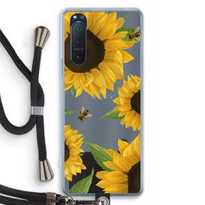 CaseCompany Sunflower and bees: Sony Xperia 5 II Transparant Hoesje met koord