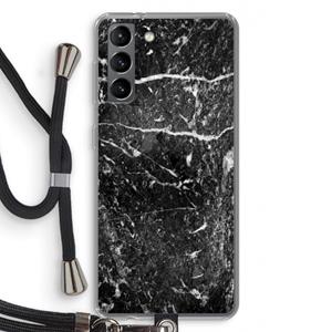 CaseCompany Zwart marmer: Samsung Galaxy S21 Transparant Hoesje met koord