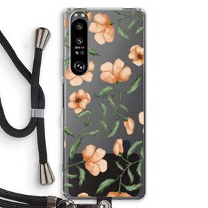 CaseCompany Peachy flowers: Sony Xperia 1 III Transparant Hoesje met koord