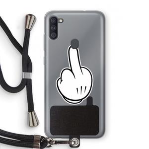 CaseCompany Middle finger white: Samsung Galaxy A11 Transparant Hoesje met koord