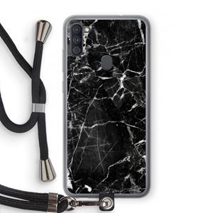 CaseCompany Zwart Marmer 2: Samsung Galaxy A11 Transparant Hoesje met koord