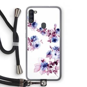 CaseCompany Waterverf bloemen: Samsung Galaxy A11 Transparant Hoesje met koord