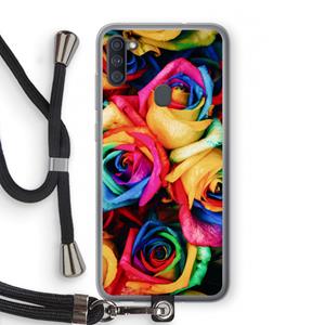 CaseCompany Neon bloemen: Samsung Galaxy A11 Transparant Hoesje met koord