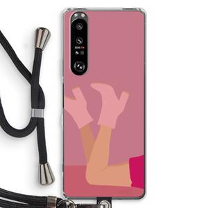 CaseCompany Pink boots: Sony Xperia 1 III Transparant Hoesje met koord