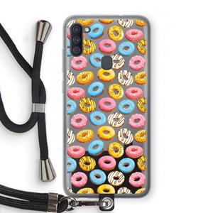 CaseCompany Pink donuts: Samsung Galaxy A11 Transparant Hoesje met koord