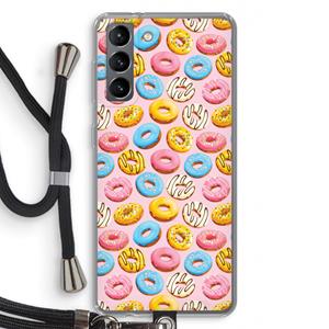 CaseCompany Pink donuts: Samsung Galaxy S21 Transparant Hoesje met koord