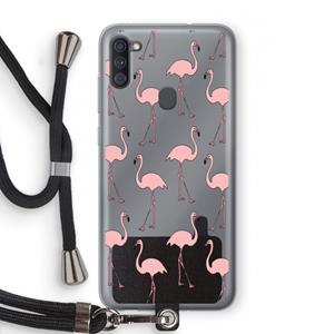 CaseCompany Anything Flamingoes: Samsung Galaxy A11 Transparant Hoesje met koord