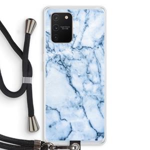 CaseCompany Blauw marmer: Samsung Galaxy S10 Lite Transparant Hoesje met koord