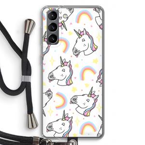 CaseCompany Rainbow Unicorn: Samsung Galaxy S21 Transparant Hoesje met koord