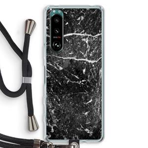 CaseCompany Zwart marmer: Sony Xperia 5 III Transparant Hoesje met koord