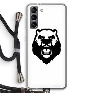 CaseCompany Angry Bear (white): Samsung Galaxy S21 Transparant Hoesje met koord