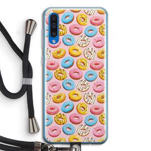 CaseCompany Pink donuts: Samsung Galaxy A50 Transparant Hoesje met koord