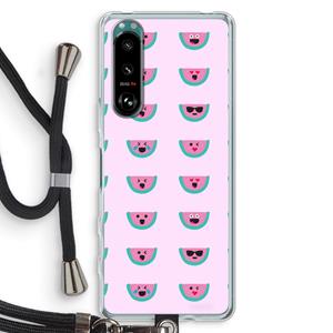 CaseCompany Smiley watermeloenprint: Sony Xperia 5 III Transparant Hoesje met koord