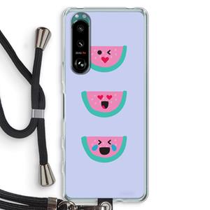 CaseCompany Smiley watermeloen: Sony Xperia 5 III Transparant Hoesje met koord