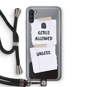 CaseCompany No Girls Allowed Unless: Samsung Galaxy A11 Transparant Hoesje met koord