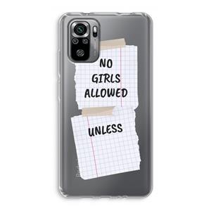 CaseCompany No Girls Allowed Unless: Xiaomi Redmi Note 10S Transparant Hoesje