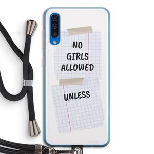 CaseCompany No Girls Allowed Unless: Samsung Galaxy A50 Transparant Hoesje met koord
