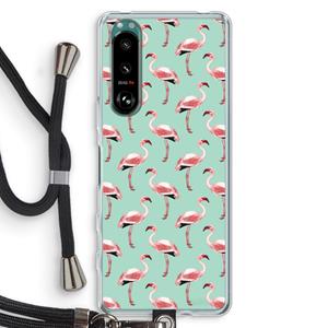 CaseCompany Flamingoprint groen: Sony Xperia 5 III Transparant Hoesje met koord