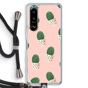 CaseCompany Cactusprint roze: Sony Xperia 5 III Transparant Hoesje met koord