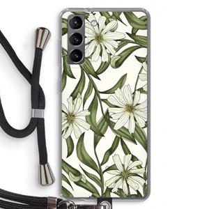 CaseCompany Wit bloemenpatroon: Samsung Galaxy S21 Transparant Hoesje met koord