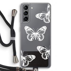 CaseCompany White butterfly: Samsung Galaxy S21 Transparant Hoesje met koord