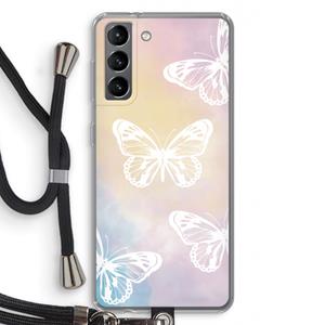 CaseCompany White butterfly: Samsung Galaxy S21 Transparant Hoesje met koord