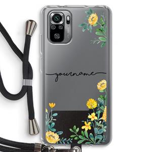 CaseCompany Gele bloemen: Xiaomi Redmi Note 10S Transparant Hoesje met koord