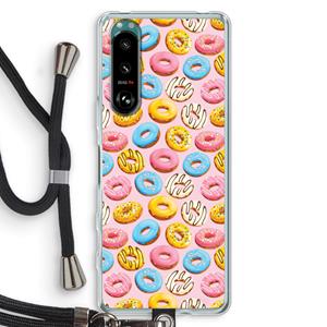 CaseCompany Pink donuts: Sony Xperia 5 III Transparant Hoesje met koord