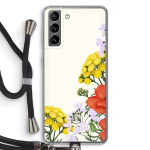 CaseCompany Wilde bloemen: Samsung Galaxy S21 Transparant Hoesje met koord