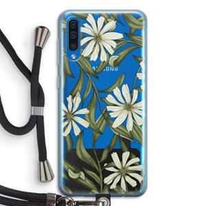 CaseCompany Wit bloemenpatroon: Samsung Galaxy A50 Transparant Hoesje met koord
