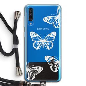 CaseCompany White butterfly: Samsung Galaxy A50 Transparant Hoesje met koord