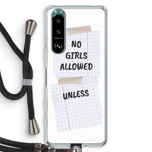 CaseCompany No Girls Allowed Unless: Sony Xperia 5 III Transparant Hoesje met koord